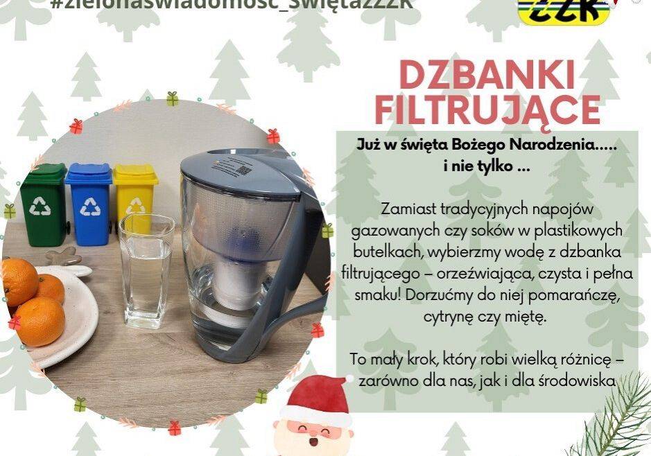 Woda z dzbanka filtrującego na świątecznym stole