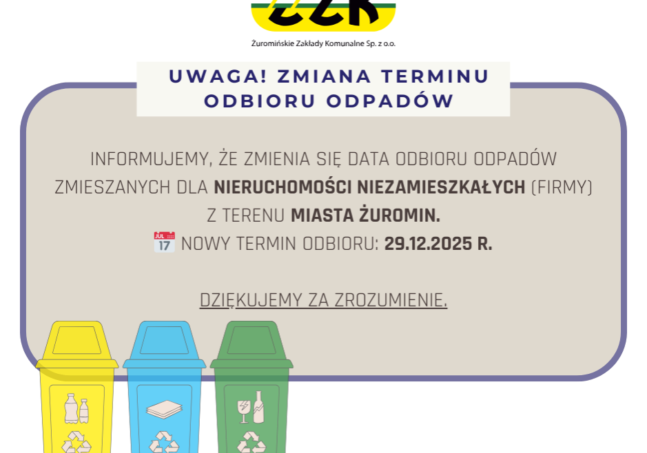 Informacja- odbiór odpadów z nieruchomości niezamieszkałych z Miasta Żuromin
