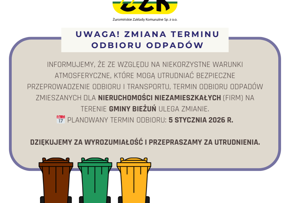 Zmiana terminu odbioru odpadów