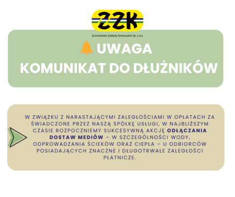 UWAGA – KOMUNIKAT DO DŁUŻNIKÓW