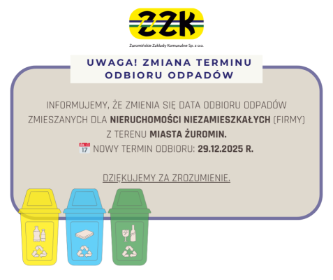 Informacja- odbiór odpadów z nieruchomości niezamieszkałych z Miasta Żuromin