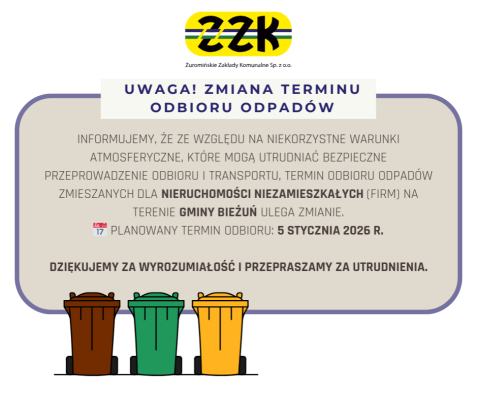 Zmiana terminu odbioru odpadów