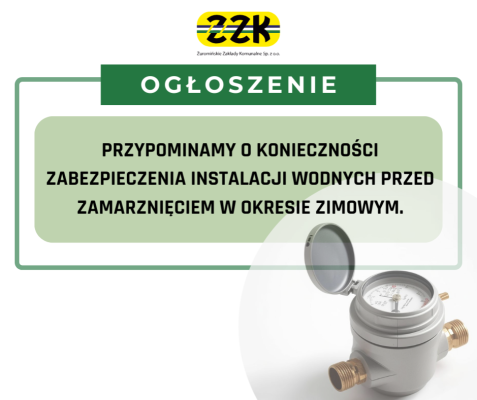 Konieczność zabezpieczenia instalacji wodnych przed zamarznięciem w okresie zimowym