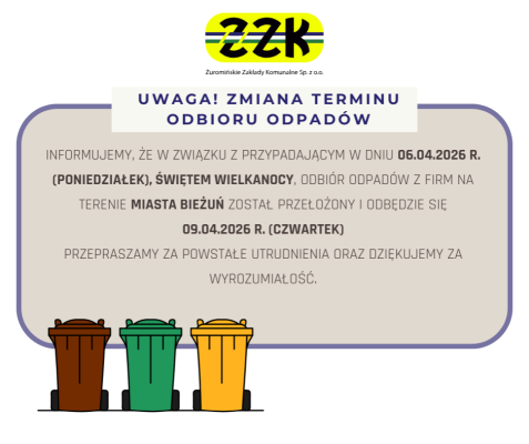 Odbiór odpadów- Miasto Bieżuń